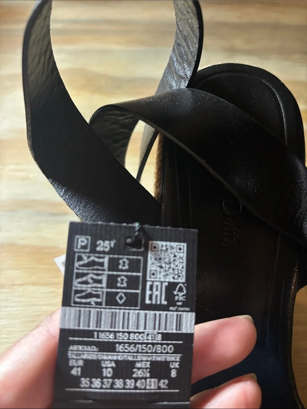 Massimo Dutti Black Leather Espadrille Wedges with Jute  size 10